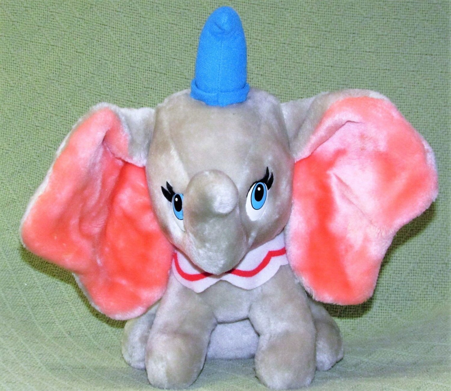 12" DUMBO PLUSH ELEPHANT Disneyland Stuffed Animal Grey Pink Ears Blue