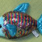 12" RAINBOW GLITTER FISH PLUSH SEQUIN STUFFED ANIMAL CHANGEABLE COLOR BLUE HEAD