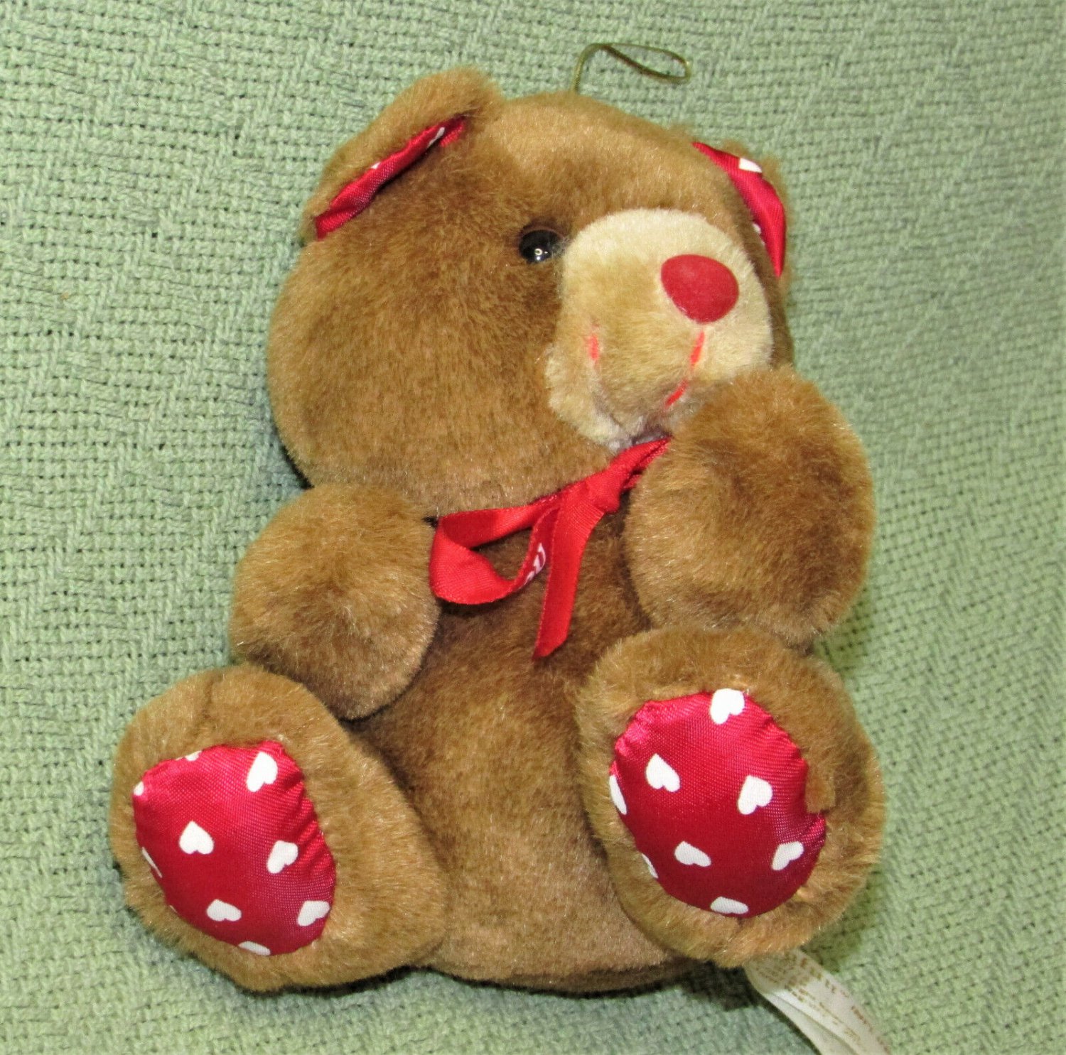 HUGFUN VALENTINE TEDDY BEAR PLUSH 6" VINTAGE BROWN RED HEARTS + HANGING ...