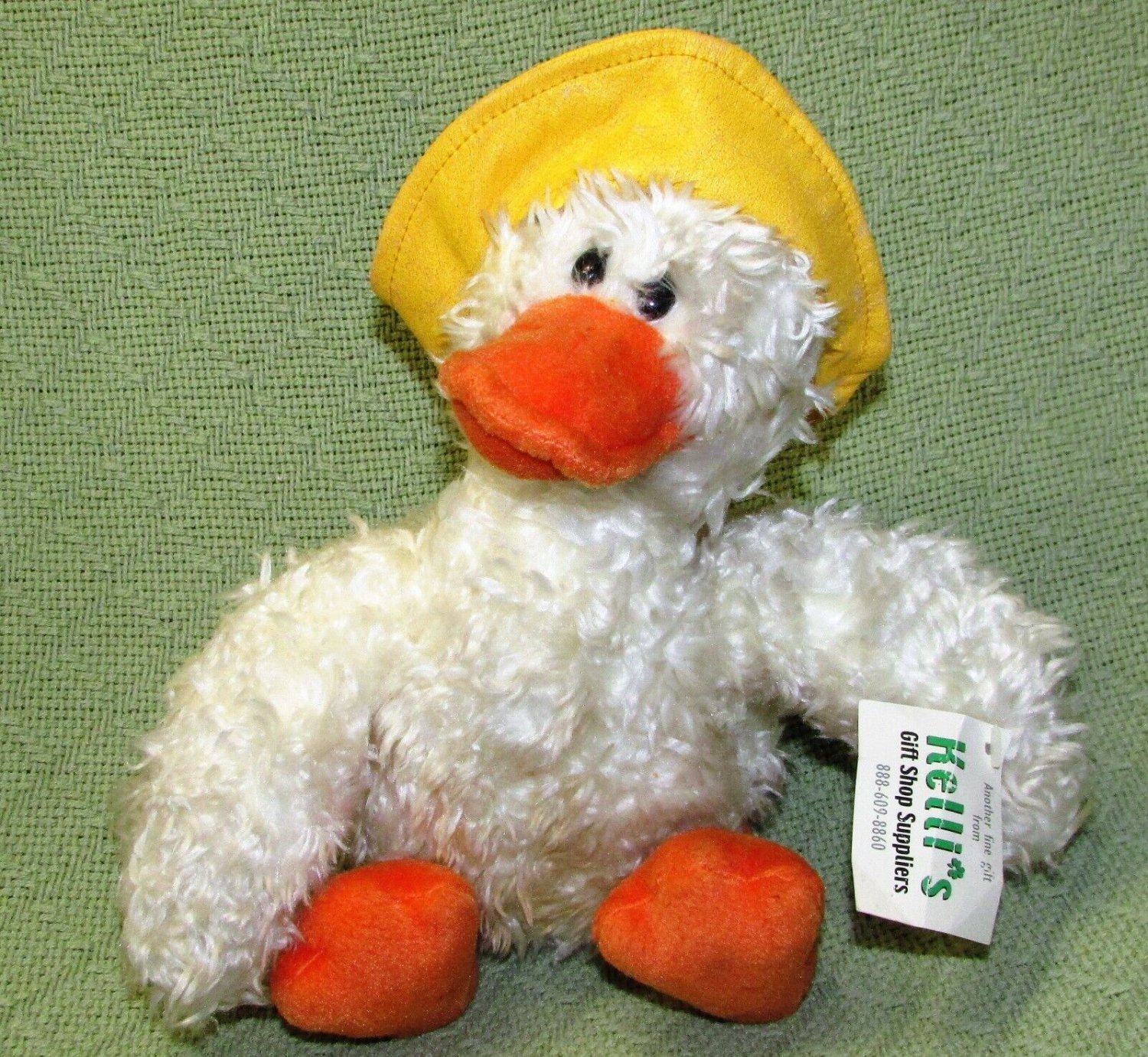 KELLI'S GUND WHITE DUCK PLUSH 9" SITTING WITH HANG TAG YELLOW RAIN HAT