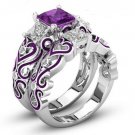 A Brilliant Two Piece 3 Carat Purple & Clear Square Cut Ring Set