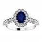14K White Chatham Custom Designed Blue Sapphire & 3/8 CTW Diamond Ring