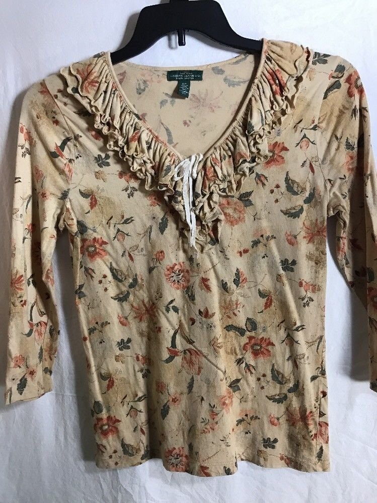 LRL Small Cardigan Womens Long Sleeve Flower Design V Neck Lauren Jeans Co