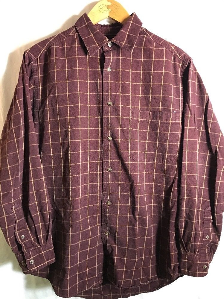 IZOD Small Button Front Long Sleeve Dress Shirt Maroon with Brown Stripes