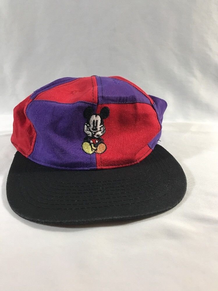 Vintage Mickey Unlimited Adjustable Snapback Hat Purple and Red Checkers