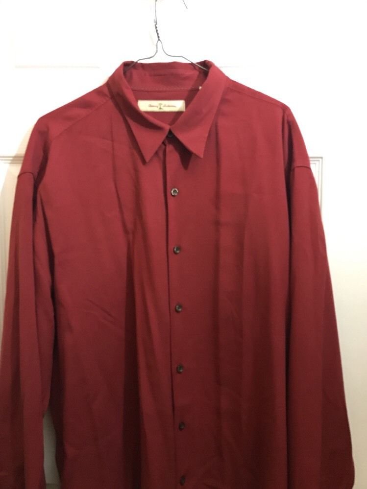 Tommy Bahama XL Slim Button Front 100% Silk Maroon Pointed Collar