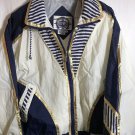 East West Wind Breaker Small 100% Nylon Shoulder Pads White Blue Track Jacket