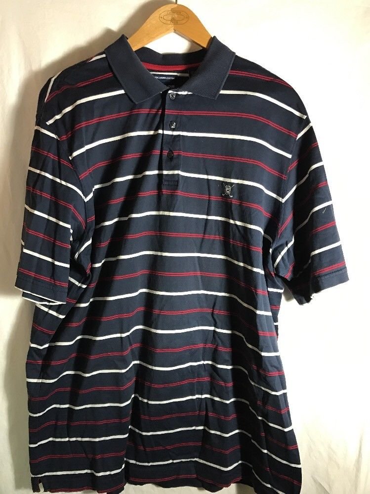 Striped White and Red Chaps Golf Polo Men's Large Short Sleeve Mercerized Cotton