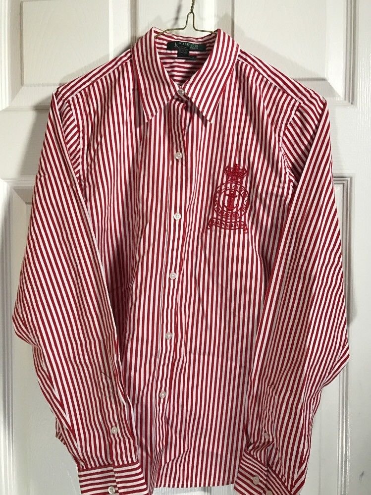 Lauren Ralph Lauren Red Striped Button-Front Blouse Top Shirt: Womens Size 10