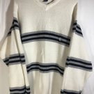 Nautical Sweater XL V-Neck White w Silver and Blue Line Long Sleeve 100% Cotton