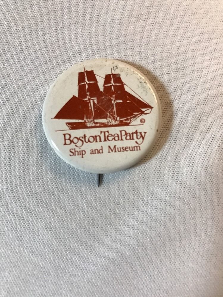 Boston Tea Party Ship & Museum Vintage Souvenir Pin Pinback Button