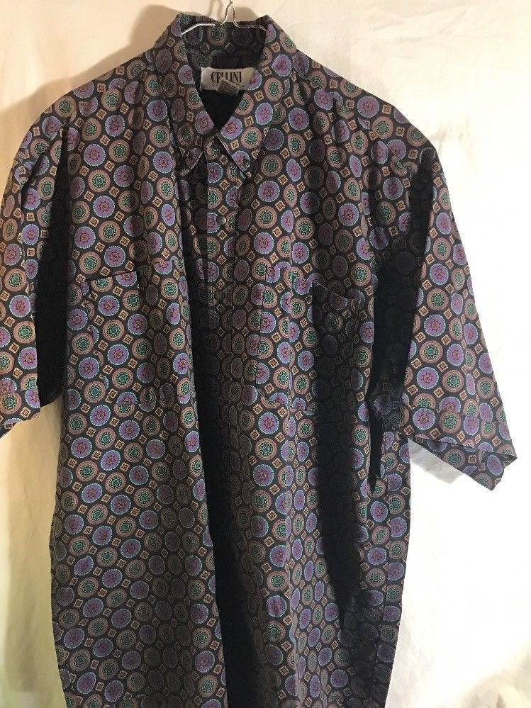 Cellini Collection Men's XL Short Sleeve Black with Funky Design