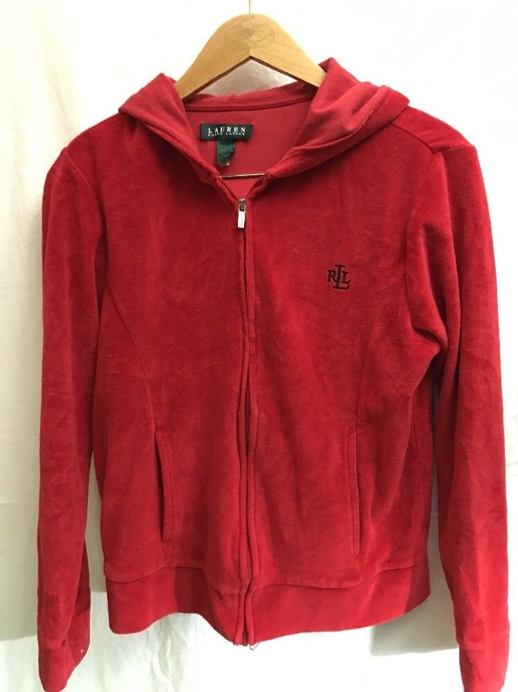 Lauren Ralph Lauren Womens Large Red Hooded Jacket Green Tag 80% Cotton 20% Poly