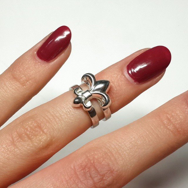 Mid finger ring Fleur de lis, sterling silver