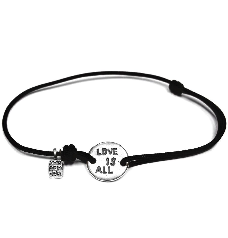 Amorem Sterling Silver Inspirational Quote Bracelet Love is All cord