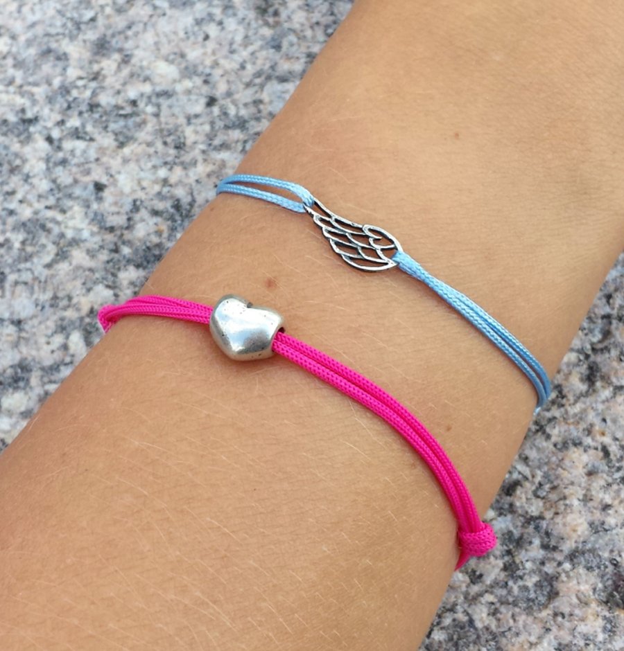 Wing bracelet, Sterling Silver, Inspirational, Cord Bracelet, Wing Charm