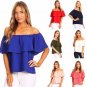 Solid Off the Shoulder Crepe Top Casual Ruffle Blouse