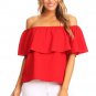 Solid Off the Shoulder Crepe Top Casual Ruffle Blouse