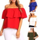 Off-the-Shoulder Top Casual Solid Crepe Blouse