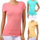 New Woman's Juniors Basic T-Shirt Stretch Crew Neck Cotton Top Fashion Central