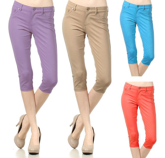 Woman's Soft Knit Stretchy Capri Pants Fashion Central