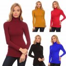 Basic Casual Long Sleeve Fitted Cotton Knit Turtleneck Top
