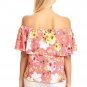 Floral Printed Off the Shoulder Top Casual Swing Sleeve Crepe Ruffle Blouse
