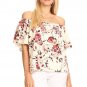 Floral Printed Off the Shoulder Top Casual Swing Sleeve Crepe Ruffle Blouse