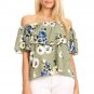 Floral Printed Off the Shoulder Top Casual Swing Sleeve Crepe Ruffle Blouse