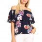 Floral Printed Off the Shoulder Top Casual Swing Sleeve Crepe Ruffle Blouse