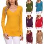 Basic Fitted Cotton V-Neck Top Long Sleeve T-Shirt Great for Layering