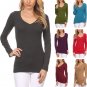 Basic Fitted Cotton V-Neck Top Long Sleeve T-Shirt Great for Layering