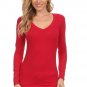Basic Fitted Cotton V-Neck Top Long Sleeve T-Shirt Great for Layering