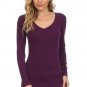Basic Fitted Cotton V-Neck Top Long Sleeve T-Shirt Great for Layering