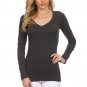 Basic Fitted Cotton V-Neck Top Long Sleeve T-Shirt Great for Layering