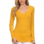 Basic Fitted Cotton V-Neck Top Long Sleeve T-Shirt Great for Layering