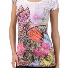 New Crew Neck Graphic Top Butterflies Flowers T-Shirt  S/M/L/XL