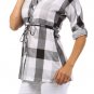 Plaid Button Down 3/4 Sleeve Tunic Top w/ Tie Front