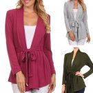 Long Sleeve Knit Wrap Cardigan w/ Belted Waist Fashion Central
