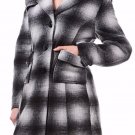 New Fully Lined Gray Black White Checkered Plaid Wool Coat