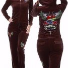 NWT Brown  Cotton Blend Jogging Suit with Rhinestone Wings, Heart & Roses