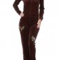 NWT Brown Cotton Blend Jogging Suit with Rhinestone Wings, Heart & Roses