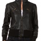 New High Collar Moto Faux Leather Motorcycle Jacket w/ Stitch Detailing