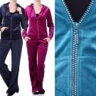 New Cotton Blend Hoodie Rhinestone Zipper Jogging Suit Set w/ Back Pockets