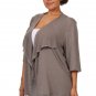 Plus Size 3/4 Sleeve Fly Away Open Front Drape Cardigan with Ruched Back