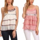 Tiered Baby Doll Sleeveless Lace Sequin Top