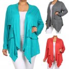 Woman's Plus Size Sharkbite Tiered Cardigan Open Front Draped Top