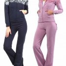 Floral Cotton Blend Hoodie Zipper Jogging Track Suit Set w/ Back Pockets