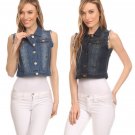 Sleeveless Button Down Cropped Collared Denim Vest