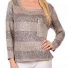 Striped Color Block Lurex Glitter Long Sleeve Top w/ Pocket Detail